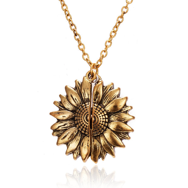 You Are My Sunshine Open Sunflower Necklace in 14K Gold Plating