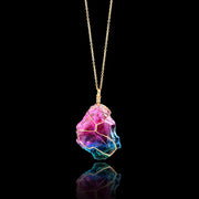 Rainbow Mineral Quartz Pendant Necklace in 14K Gold Plating