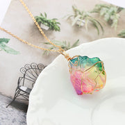 Rainbow Mineral Quartz Pendant Necklace in 14K Gold Plating