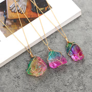 Rainbow Mineral Quartz Pendant Necklace in 14K Gold Plating