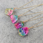 Rainbow Mineral Quartz Pendant Necklace in 14K Gold Plating