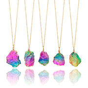 Rainbow Mineral Quartz Pendant Necklace in 14K Gold Plating