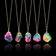 Rainbow Mineral Quartz Pendant Necklace in 14K Gold Plating