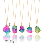 Rainbow Mineral Quartz Pendant Necklace in 14K Gold Plating