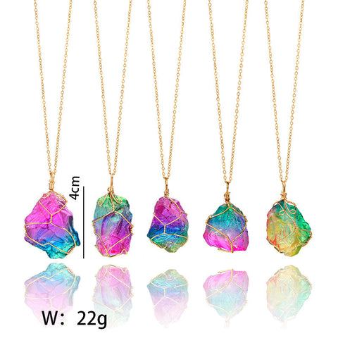 Rainbow Mineral Quartz Pendant Necklace in 14K Gold Plating