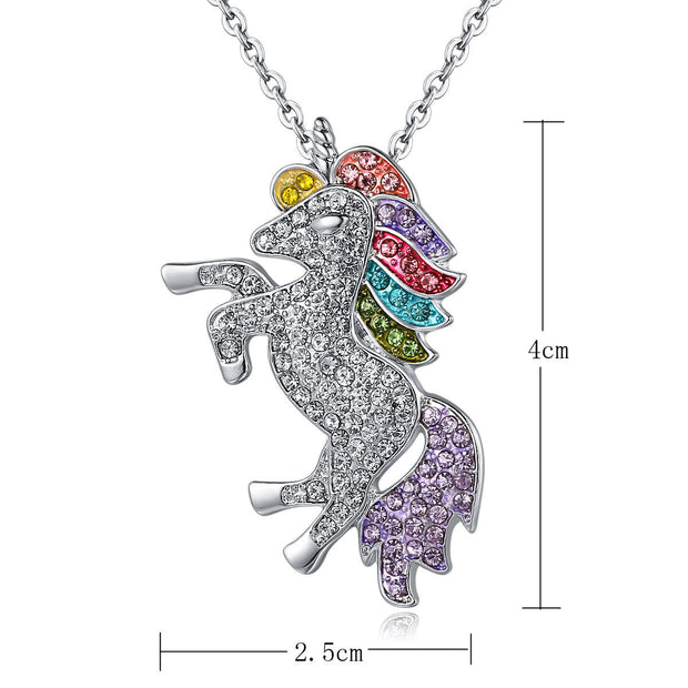 Crystal Rainbow Unicorn Necklace in 14K Gold - 2 Options