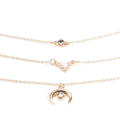 Opal Thai Inspired Crescent 3 Piece Statement Necklace in 14K Gold Plating