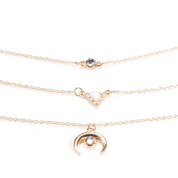 Opal Thai Inspired Crescent 3 Piece Statement Necklace in 14K Gold Plating