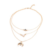Opal Thai Inspired Crescent 3 Piece Statement Necklace in 14K Gold Plating