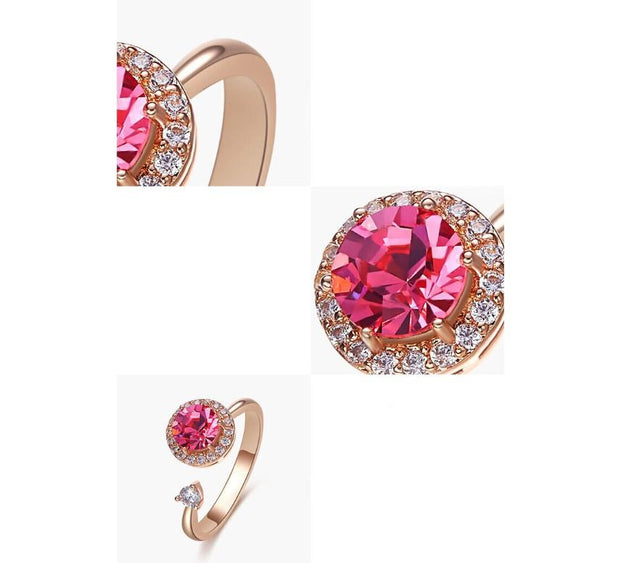Twisted Pink Austrian Elements Circular Halo Adjustable Ring ITALY Design  - ALILY