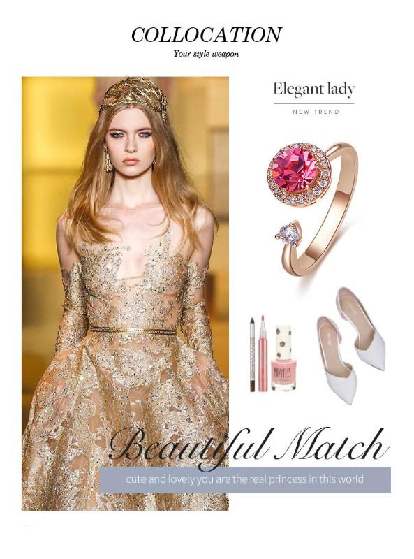 Twisted Pink Austrian Elements Circular Halo Adjustable Ring ITALY Design  - ALILY
