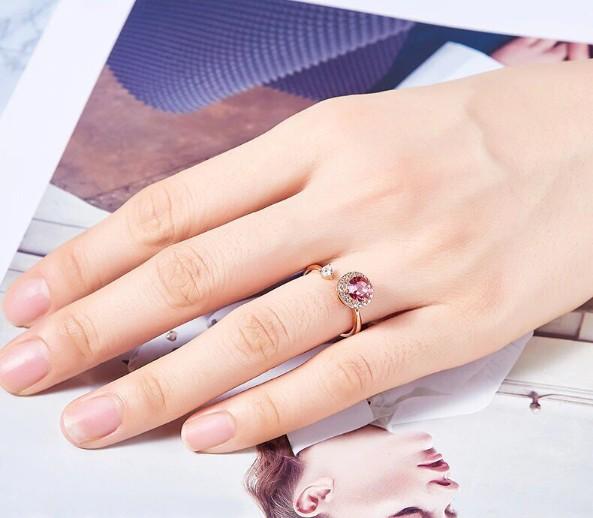 Twisted Pink Austrian Elements Circular Halo Adjustable Ring ITALY Design  - ALILY