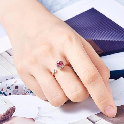 Twisted Pink Austrian Elements Circular Halo Adjustable Ring ITALY Design  - ALILY
