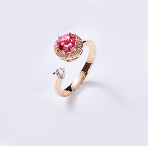 Twisted Pink Austrian Elements Circular Halo Adjustable Ring ITALY Design  - ALILY