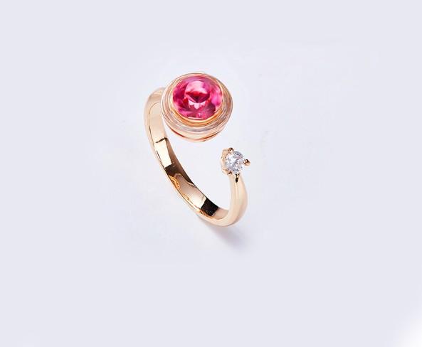Twisted Pink Austrian Elements Circular Halo Adjustable Ring ITALY Design  - ALILY