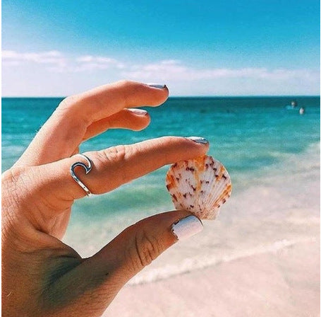 Malibu Beach Curved Wave Abstract Ring in 14K White Gold Plating