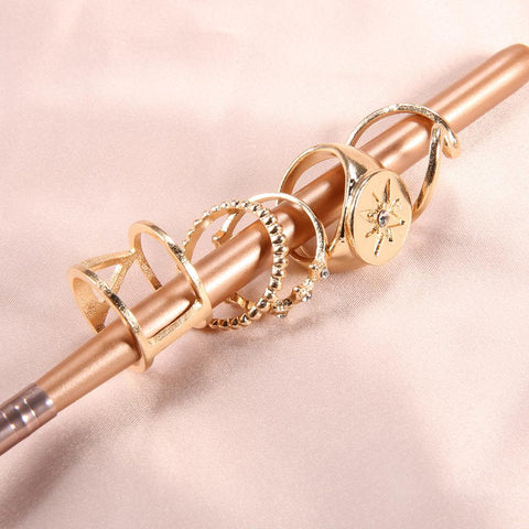White  Elements Tropical Wave 5 Piece Ring Set in 14K Gold Plating