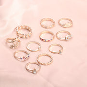 11-Piece Minimalist Bohemian Pav'e Ring Set in 18K Gold Plating