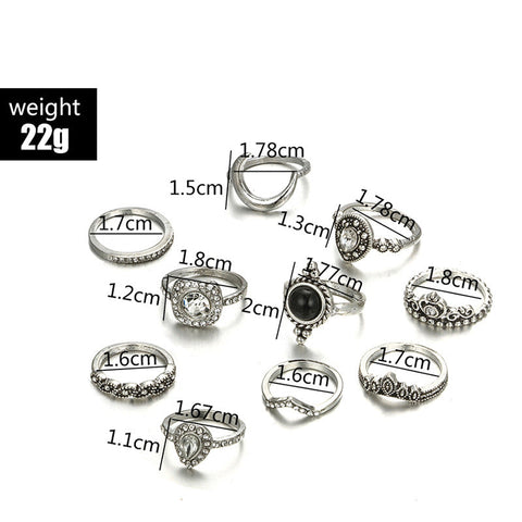 Black & White 11 Piece Bohemian Ring Set