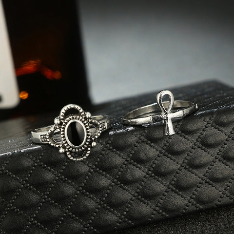 Black & White 11 Piece Bohemian Ring Set