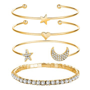 4 Piece Celestial Bangle Set With  Crystals 18K Gold Plated Bracelet ITALY Design