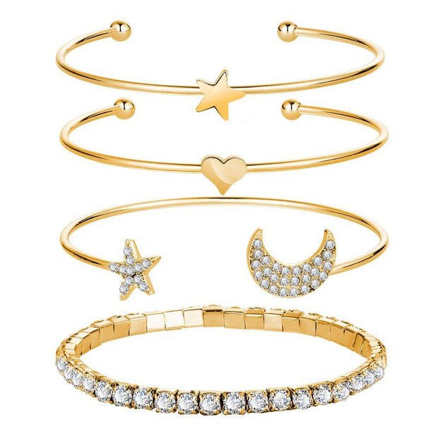 4 Piece Celestial Bangle Set With  Crystals 18K Gold Plated Bracelet ITALY Design