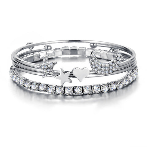 4 Piece Celestial Bangle Set With ® Crystals 18K White Gold Plated Bracelet in 18K White Gold Plated