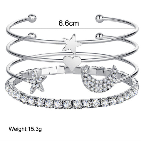 4 Piece Celestial Bangle Set With ® Crystals 18K White Gold Plated Bracelet in 18K White Gold Plated