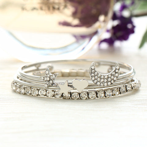 4 Piece Celestial Bangle Set With ® Crystals 18K White Gold Plated Bracelet in 18K White Gold Plated