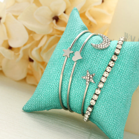 4 Piece Celestial Bangle Set With ® Crystals 18K White Gold Plated Bracelet in 18K White Gold Plated