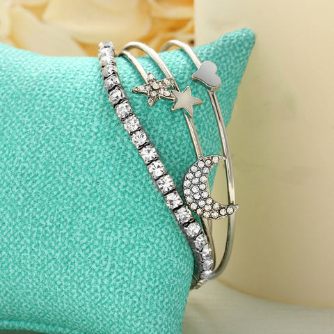 4 Piece Celestial Bangle Set With ® Crystals 18K White Gold Plated Bracelet in 18K White Gold Plated