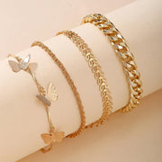 4 Piece Chain and Butterfly Bracelet Set 18K Gold Plated Bracelet ITALY Design