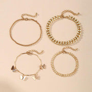 4 Piece Chain and Butterfly Bracelet Set 18K Gold Plated Bracelet ITALY Design