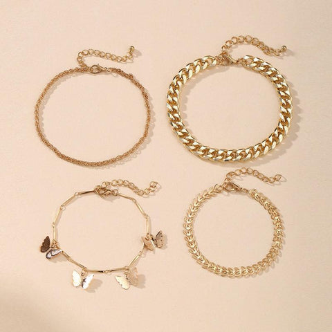 4 Piece Chain and Butterfly Bracelet Set 18K Gold Plated Bracelet ITALY Design