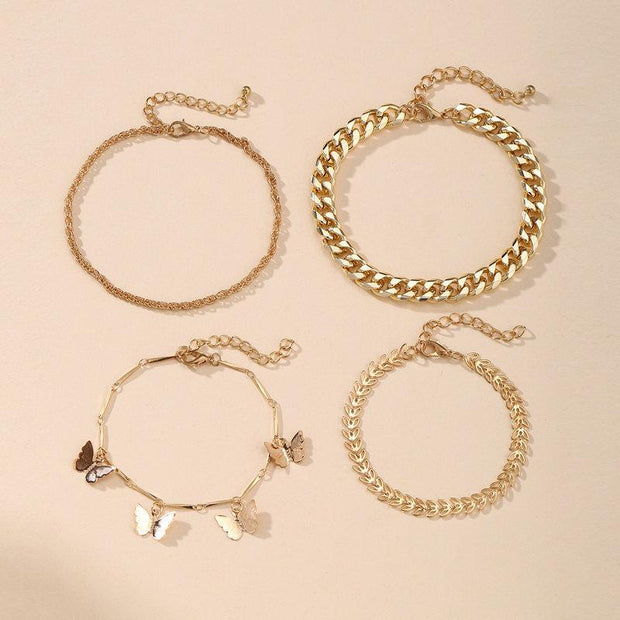 4 Piece Chain and Butterfly Bracelet Set 18K Gold Plated Bracelet ITALY Design
