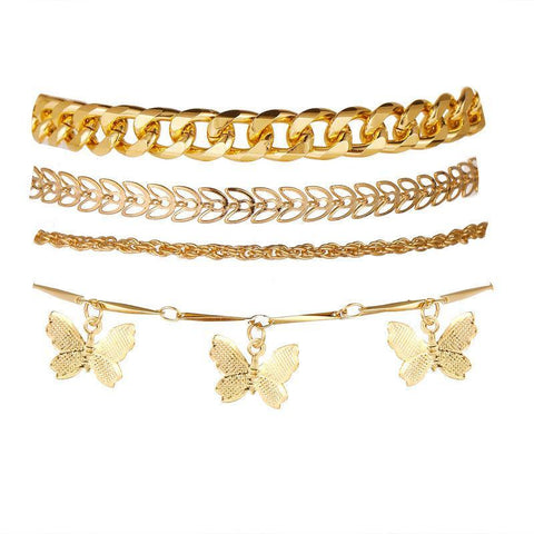4 Piece Chain and Butterfly Bracelet Set 18K Gold Plated Bracelet ITALY Design