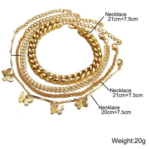 4 Piece Chain and Butterfly Bracelet Set 18K Gold Plated Bracelet ITALY Design