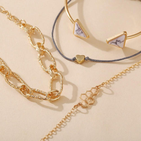 4 Piece Chain Bracelet Set 18K Gold Plated Bracelet ITALY Design