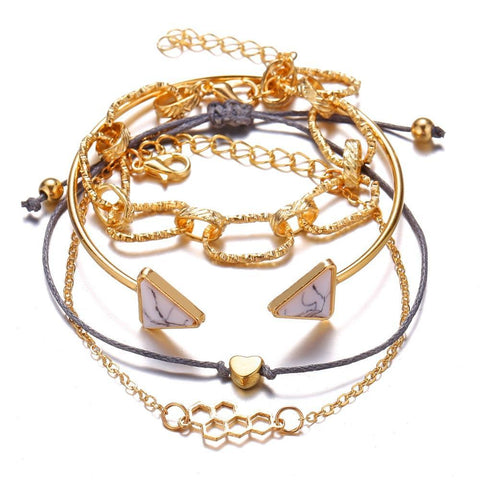 4 Piece Chain Bracelet Set 18K Gold Plated Bracelet ITALY Design