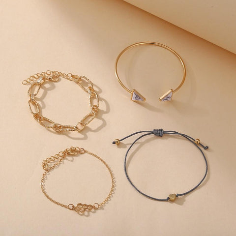 4 Piece Chain Bracelet Set 18K Gold Plated Bracelet ITALY Design