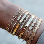 7 Piece Geometric Bangle Set With Austrian Crystals 18K Gold Plated Bracelet ITALY Design