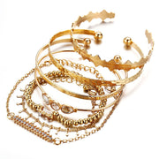 7 Piece Geometric Bangle Set With Austrian Crystals 18K Gold Plated Bracelet ITALY Design