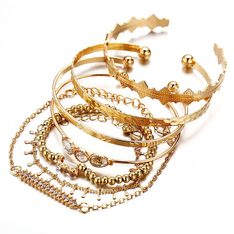 7 Piece Geometric Bangle Set With Austrian Crystals 18K Gold Plated Bracelet ITALY Design