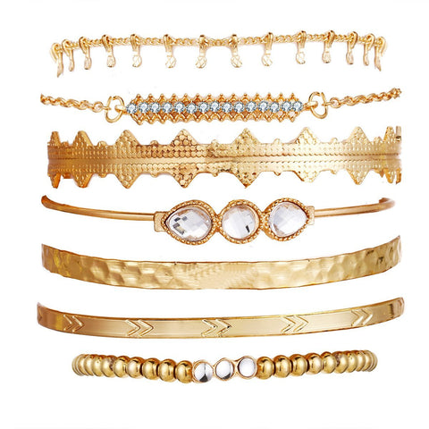 7 Piece Geometric Bangle Set With Austrian Crystals 18K Gold Plated Bracelet ITALY Design