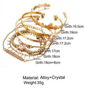 7 Piece Geometric Bangle Set With Austrian Crystals 18K Gold Plated Bracelet ITALY Design