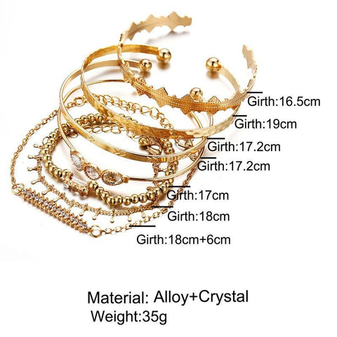 7 Piece Geometric Bangle Set With Austrian Crystals 18K Gold Plated Bracelet ITALY Design