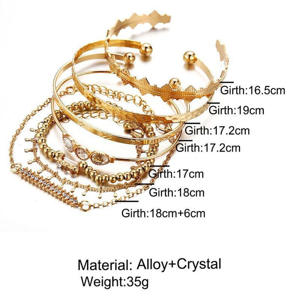 7 Piece Geometric Bangle Set With Austrian Crystals 18K Gold Plated Bracelet ITALY Design