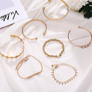 7 Piece Geometric Bangle Set With Austrian Crystals 18K Gold Plated Bracelet ITALY Design