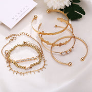 7 Piece Geometric Bangle Set With Austrian Crystals 18K Gold Plated Bracelet ITALY Design