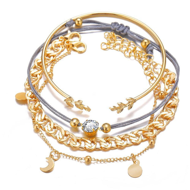 4 Piece Roman Bracelet Set With  Crystals 18K Gold Plated Bracelet ITALY Design